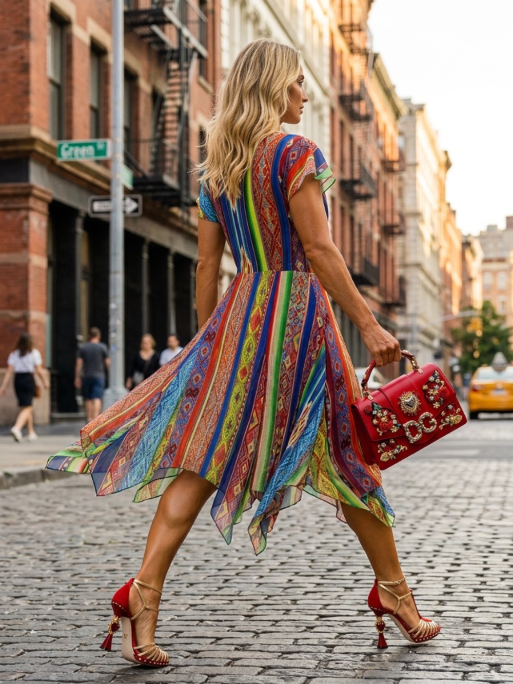 Ralph Lauren Multicolor Dopamine Silk Abstract Shark Hem Dress